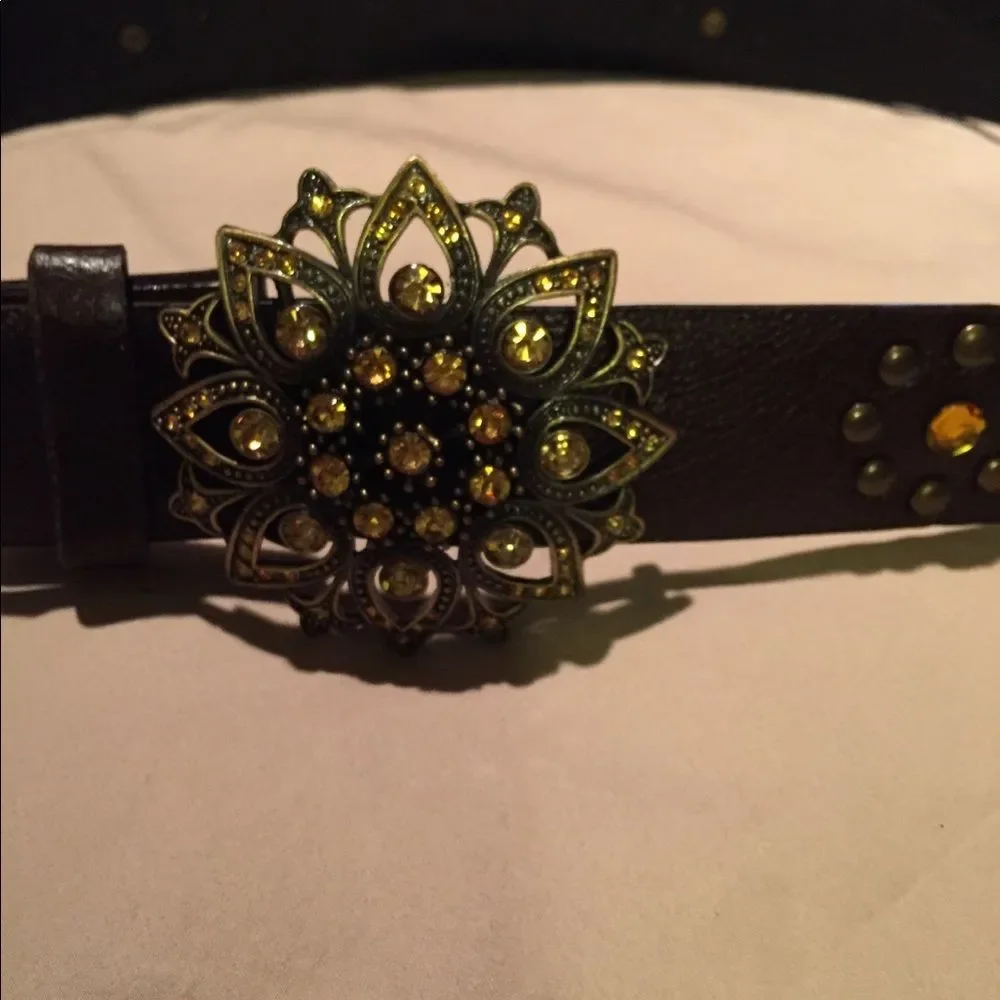 Brown faux leather belt with gold bling